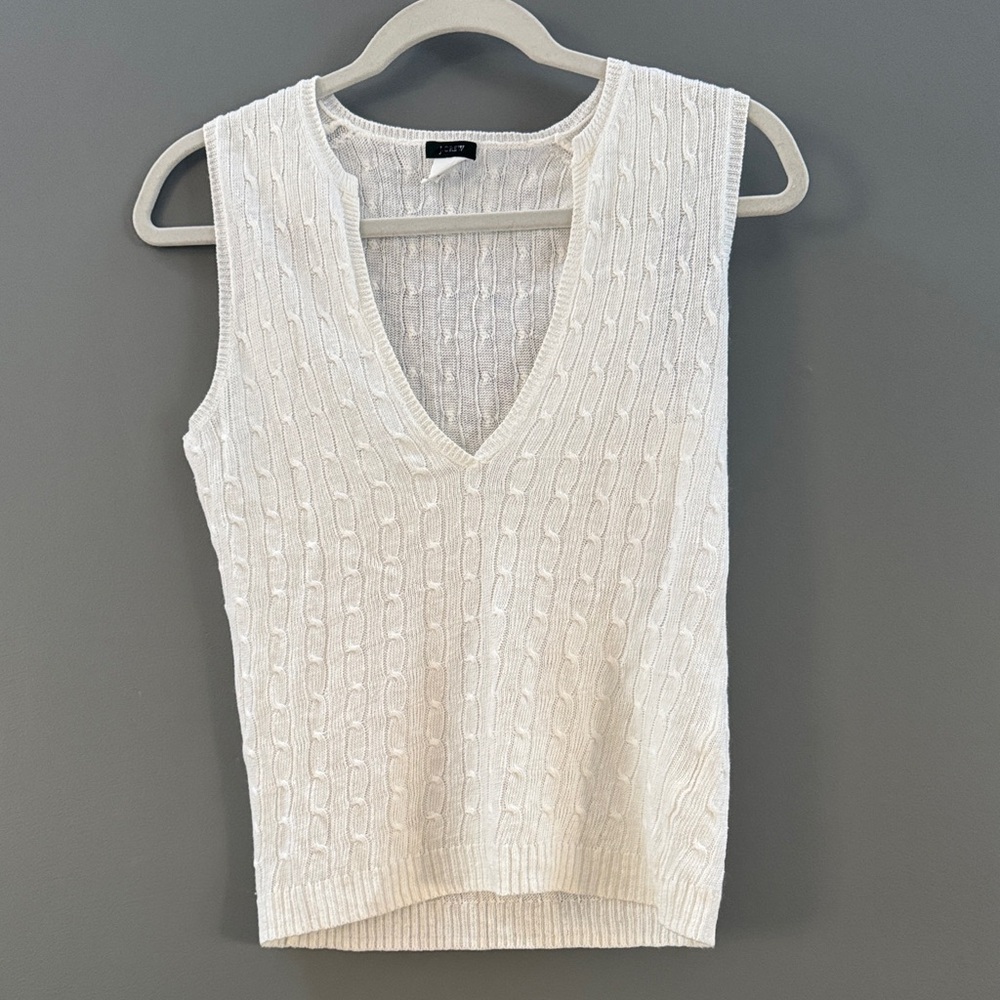 J. Crew Factory Ivory Cable Knit V-Neck Top